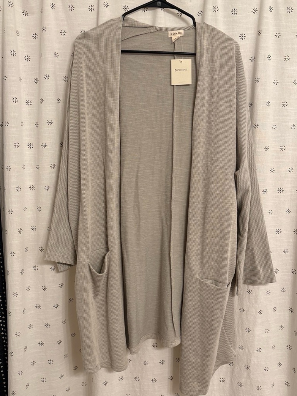 DONNI. Light Gray Open-Front Draped Cardigan